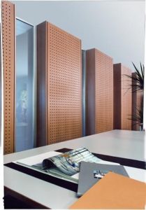 copper engraved dot panels in an office