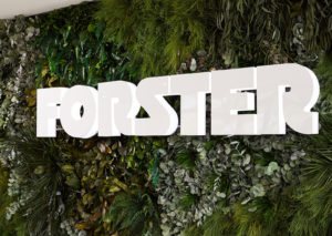 wall of greenery with white glowing sign